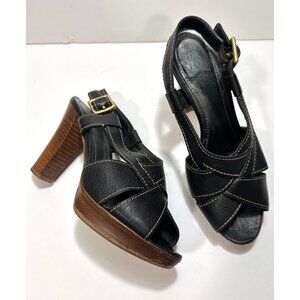 Coach Y2K Halina Black Leather Italy Sandal Heels